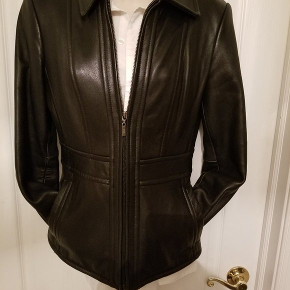 Ladies black Leather Jacket by Jones NY Size Small - Picture 6 of 16